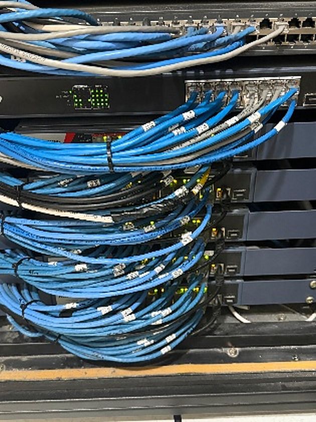 Cat-6 cables tidied and tagged