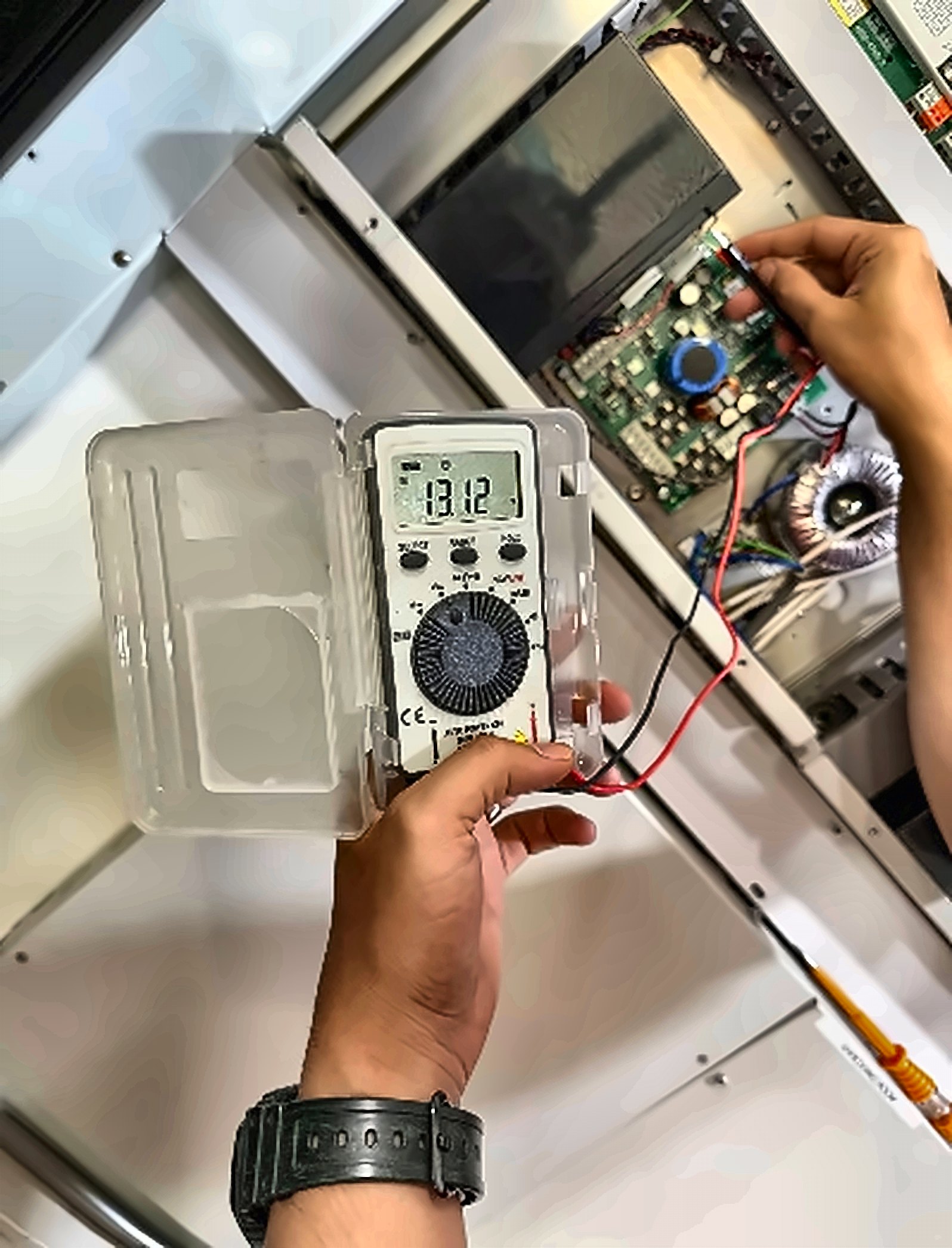 Battery check with multimeter